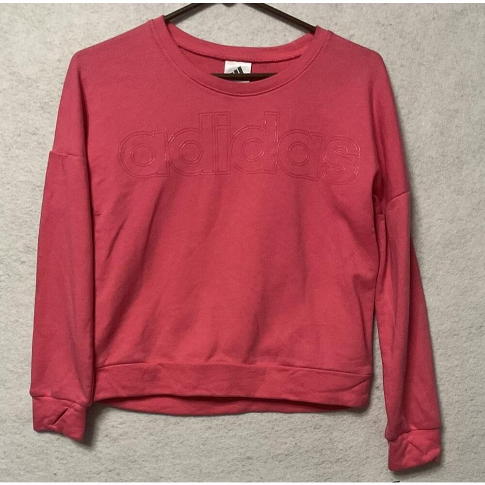 Adidas Sweatshirt Girls Large Medium Pink Logo‎ Crewneck Pullover AA4662